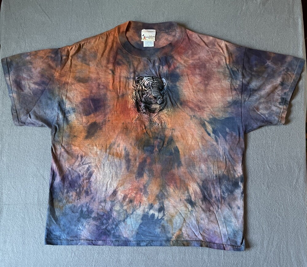 Disney Animal Kingdom Shirt Men’s XL Orange Blue Tie Dye Tiger